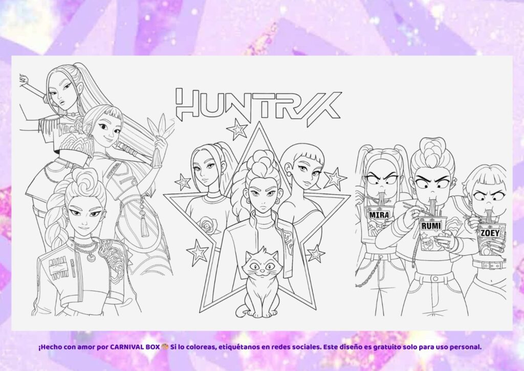Dibujo estilo K-Pop Idols para colorear y diseñar imprimir gratis Carnival Box