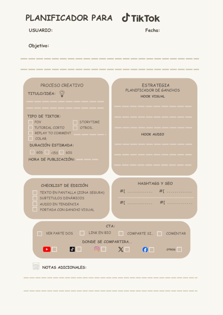 Planificador de TikTok para creadores organizar tendencias y audios descargar gratis Carnival Box